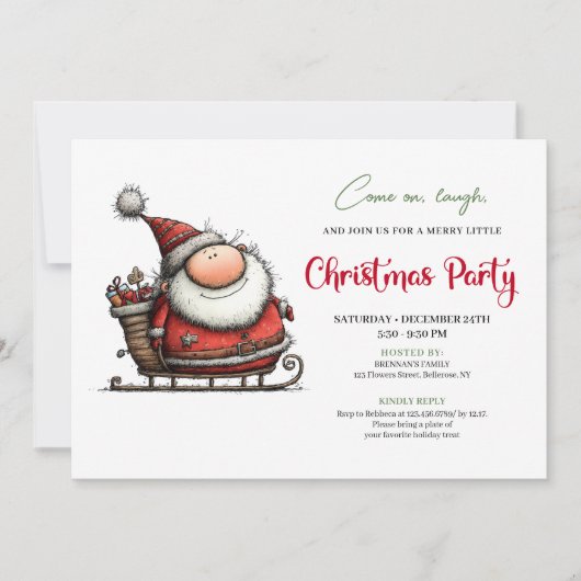 Quirky Cartoon Santa Claus Festive Party Invites Kaart (Voorkant)