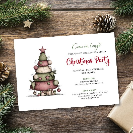 Quirky cartoon tree holiday printable invitation