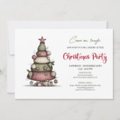 Quirky cartoon tree holiday printable invitation (Devant)