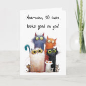 Quirky Cats with Big Eyes 30th Birthday Greeting Kaart (Voorkant)