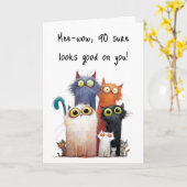 Quirky Cats with Big Eyes 90th Birthday Greeting Kaart (Gele Bloem)