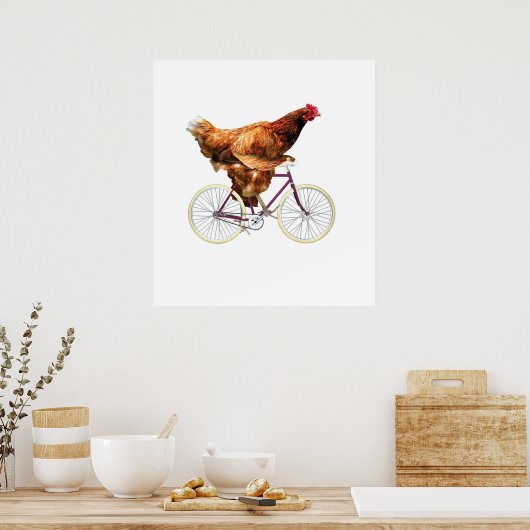 Quirky Chicken Riding Bicycle Poster (Keuken)