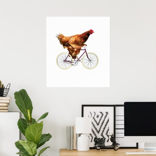 Quirky Chicken Riding Bicycle Poster (Thuiskantoor)