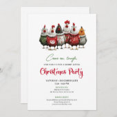 Quirky Chickens Cartoon Christmas Party Invitation (Devant / Derrière)