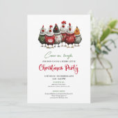 Quirky Chickens Cartoon Christmas Party Invitation Kaart (Staand voorkant)