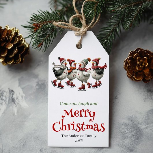 Quirky Chickens Christmas Tag Customizable Cadeaulabel