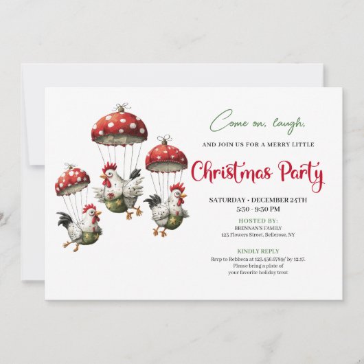 Quirky Chickens Editable Modern Christmas Invite Kaart (Voorkant)