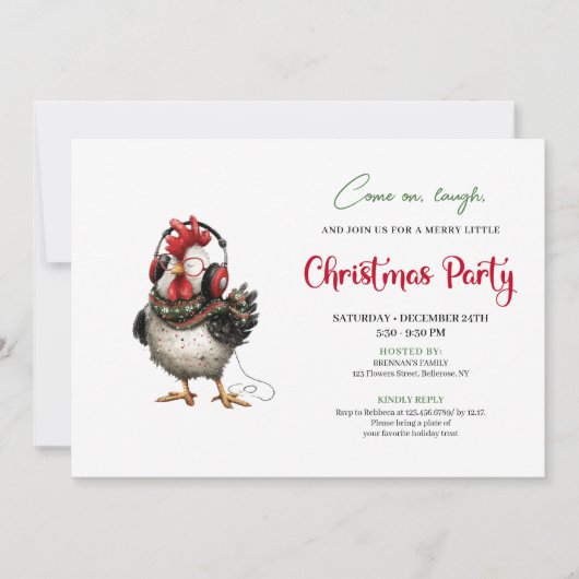 Quirky Chickens Red Green Holiday Party Invitation (Devant)