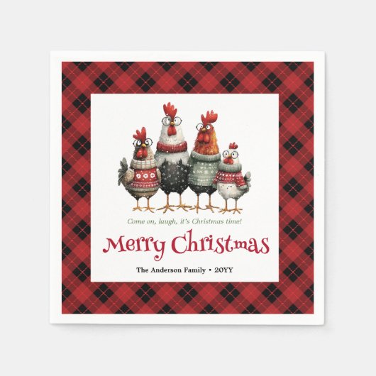 Quirky Christmas chickens napkin set custom name Servet (Voorkant)