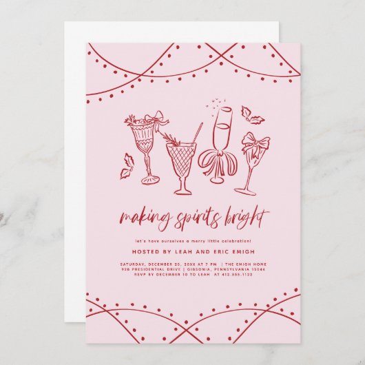 Quirky Cocktail Christmas Party Invitation Kaart (Voorkant / Achterkant)