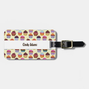 Quirky Colorful Cupcakes Illustratiepatroon Bagagelabel