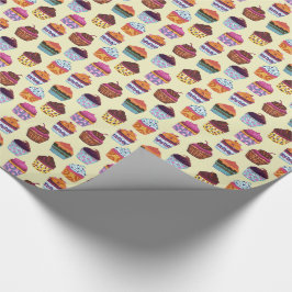 Quirky Colorful Cupcakes Illustratiepatroon Cadeaupapier