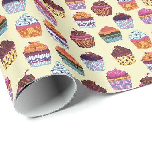 Quirky Colorful Cupcakes Illustratiepatroon Cadeaupapier (Rol Hoek)