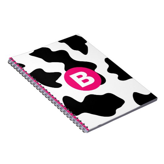 Quirky Cow Patch Pattern Pink Monogram Notitieboek (Rechterzijde)