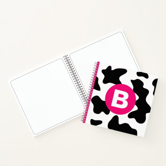 Quirky Cow Patch Pattern Pink Monogram Notitieboek (Binnen)