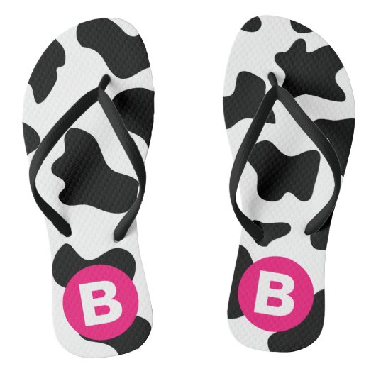 Quirky Cow Patch Pattern Pink Monogram Teenslippers (Voetbed)