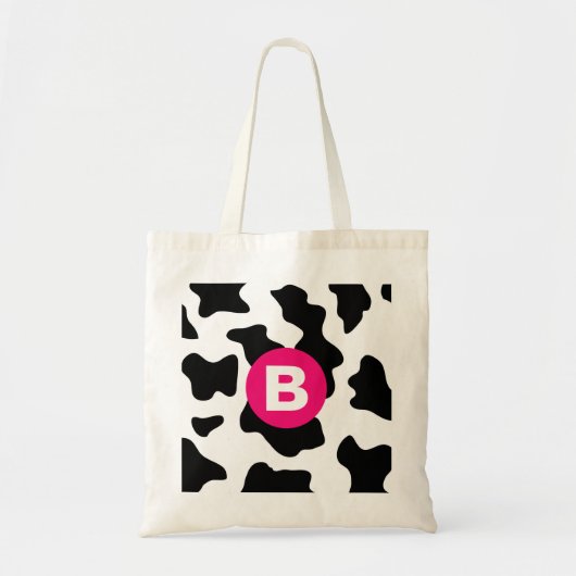 Quirky Cow Patch Pattern Pink Monogram Tote Bag (Voorkant)