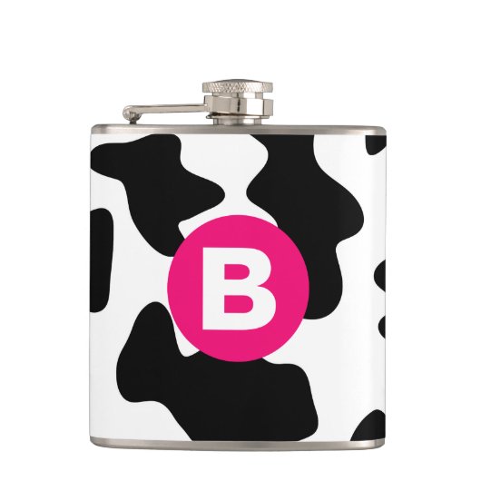 Quirky Cow Pattern Pink Monogram Heupfles (Voorkant)