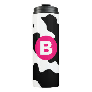 Quirky Cow Pattern Pink Monogram Thermosbeker
