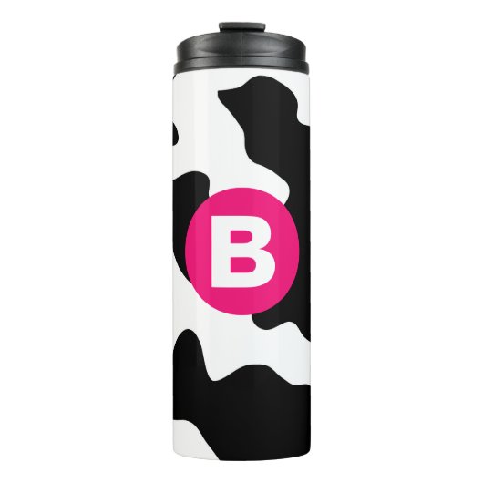 Quirky Cow Pattern Pink Monogram Thermosbeker (Voorkant)