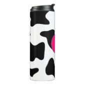 Quirky Cow Pattern Pink Monogram Thermosbeker (Gedraaid links)