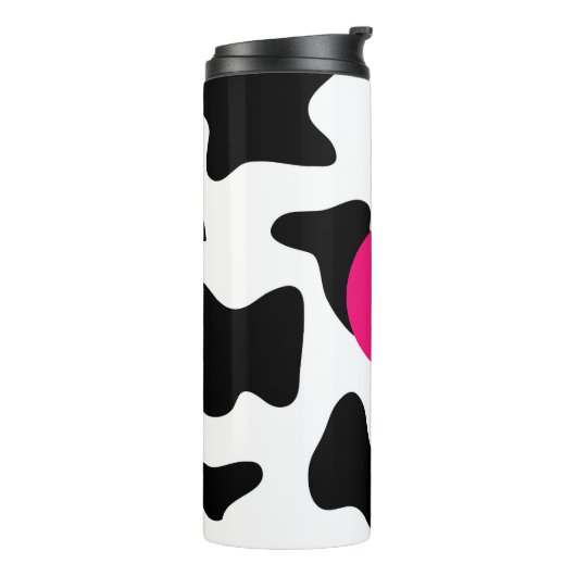 Quirky Cow Pattern Pink Monogram Thermosbeker (Gedraaid links)