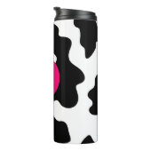 Quirky Cow Pattern Pink Monogram Thermosbeker (Geroteerd rechts)