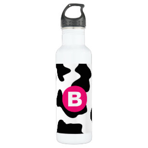 Quirky Cow Pattern Pink Monogram Waterfles