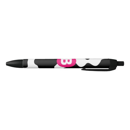 Quirky Cow Pattern Pink Monogram Zwarte Inkt Pen (Bodem)