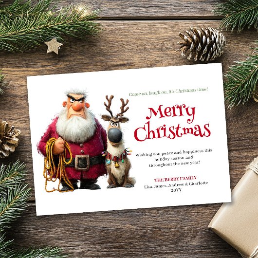 Quirky cranky Claus custom editable Christmas card Feestdagenkaart