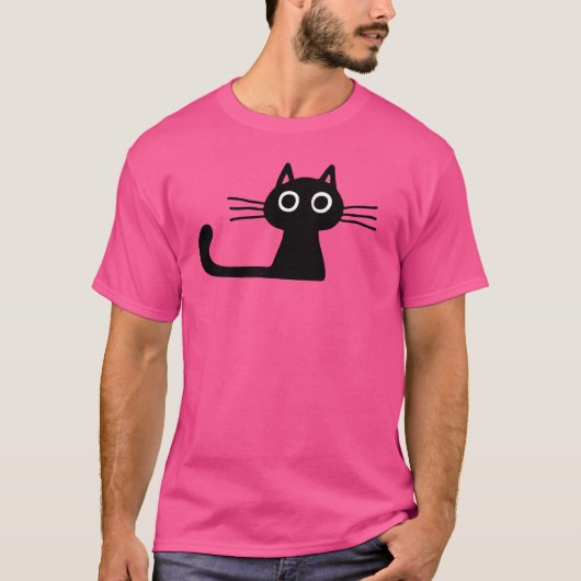 Quirky Cute Black Kitty Cat met Long Whiskers T-shirt (Voorkant)