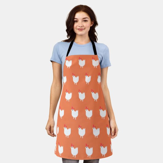 Quirky Cute Chicken Pattern Sinaasappel Schort (Gedragen)