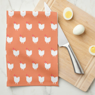 Quirky Cute Chicken Pattern Sinaasappel Theedoek