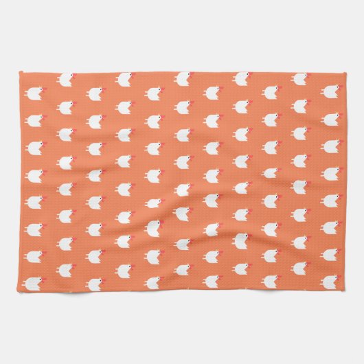 Quirky Cute Chicken Pattern Sinaasappel Theedoek (Horizontaal)