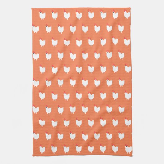 Quirky Cute Chicken Pattern Sinaasappel Theedoek (Verticaal)