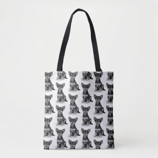 Quirky Cute Fluffy Chihuahua Puppy Pattern Draagtas (Voorkant)