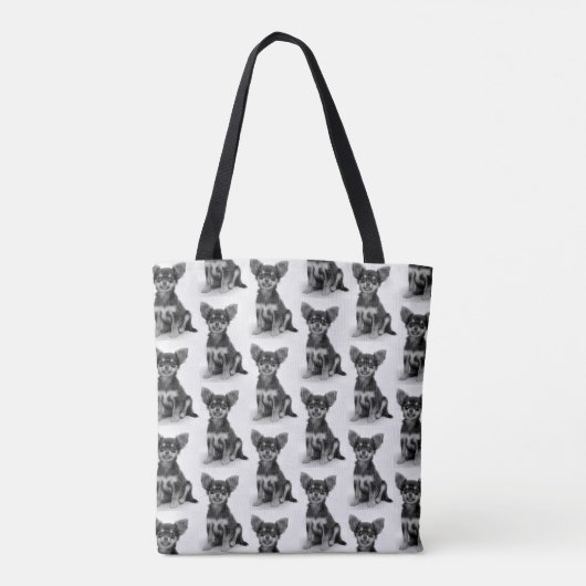 Quirky Cute Fluffy Chihuahua Puppy Pattern Draagtas (Achterkant)