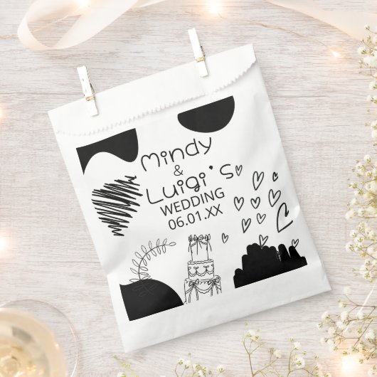 Quirky Doodle Shapes Script Wedding Bedankzakje (Geknipt)