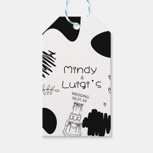 Quirky Doodle Shapes Script Wedding Cadeaulabel (Voorkant)