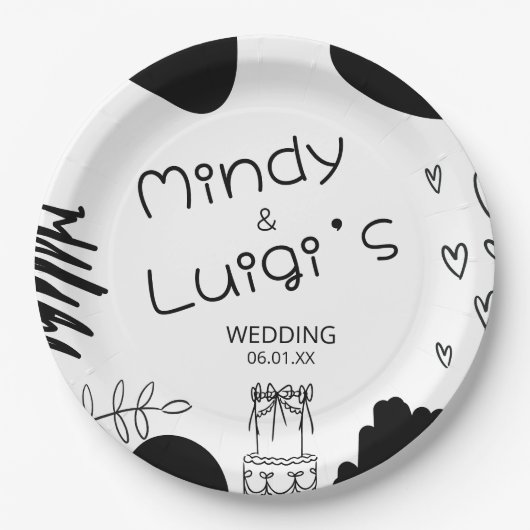 Quirky Doodle Shapes Script Wedding Papieren Bordje (Voorkant)