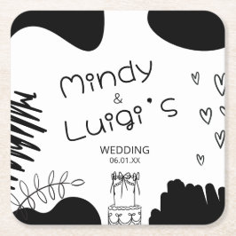 Quirky Doodle Shapes Script Wedding Vierkante Kartonnen Onderzetter