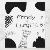 Quirky Doodle Shapes Script Wedding Wijn Etiket (Enkel label)