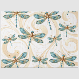 Quirky Dragonfly Patroon in Aqua en Goud Tissuepapier