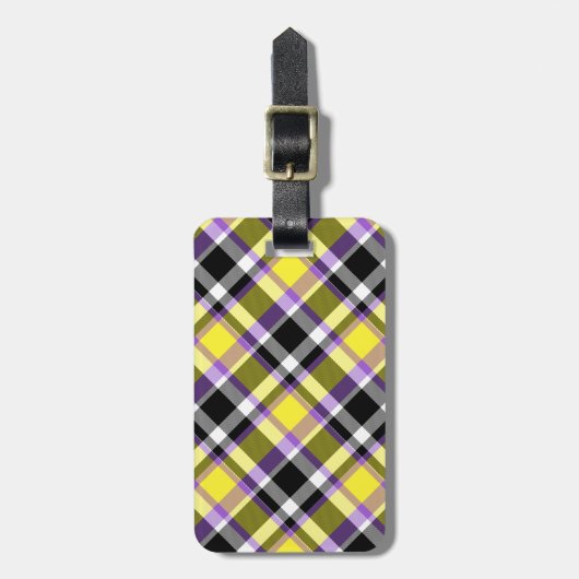 Quirky Eclectische Boho Nonbinary Plaid Pride Vlag Bagagelabel (Voorkant verticaal)