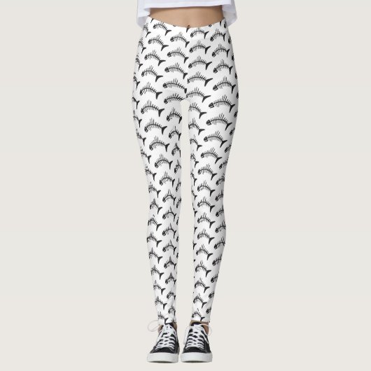 Quirky Fish Bone Black en White Pattern Leggings (Voorkant)