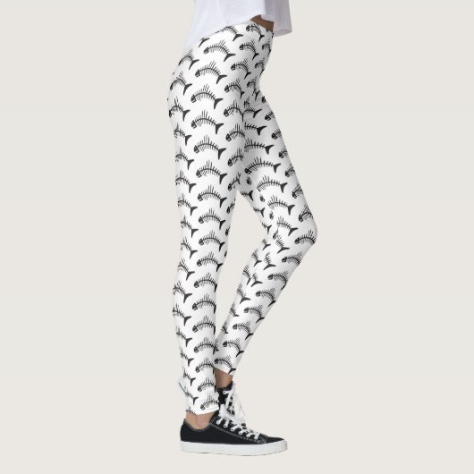 Quirky Fish Bone Black en White Pattern Leggings (Rechts)