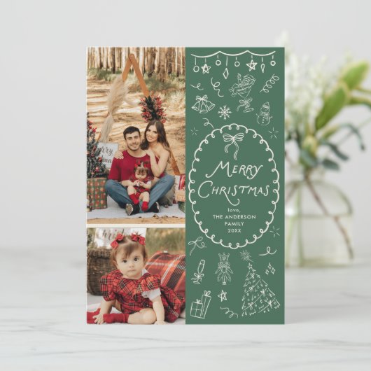 Quirky Forest Green Hand getekend Vrolijk Kerstfee Feestdagenkaart (Staand voorkant)