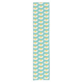 Quirky Fried Egg Graphic Pattern op Blauwgroen Korte Tafelloper (Voorkant)