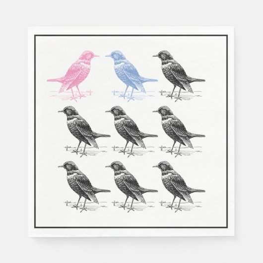 Quirky Fun Blue Roze Black Bird Servet (Voorkant)