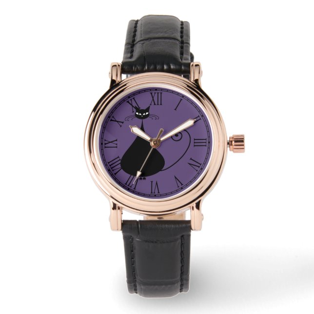 Quirky Funny Black Cat Feline Horloge (Voorkant)